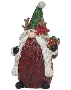 Resin 8.25in Multicolored Christmas Holiday Reindeer Hat Gnome Figurine Home