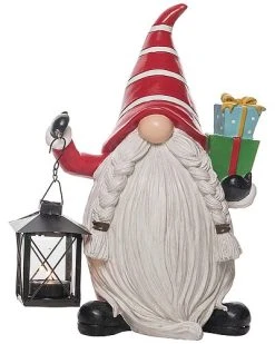 Resin 12in Multicolored Christmas Holiday Hat Gnome With Tealight Holder Figurine Home