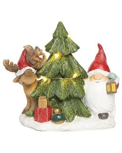 Resin 6.5in Multicolored Christmas Light Up Droopy Hat Figurine Home