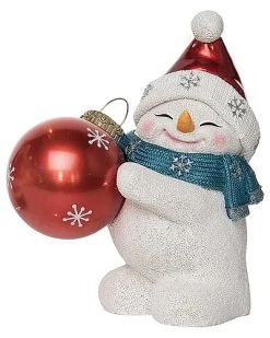 Resin 10in Multicolored Christmas Light Up Snowman With Santa Hat Holding Ornament Home