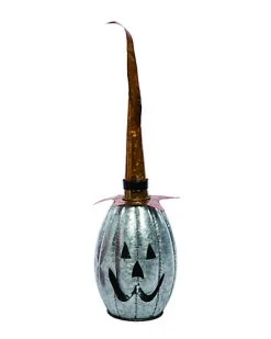 Metal 27in Silver Halloween Jack-O-Lantern With Tall Hat Home