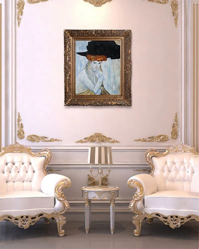 Hand-Painted Museum Masters "Black Feather Hat" By Gustav Klimt Home - Image 2
