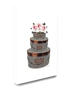 Brown Striped Hat Boxes With Pink Roses Home